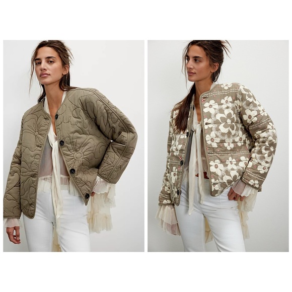 Free People Jackets & Blazers - Free People We The Free Zazu Reversible Liner Green Floral XS